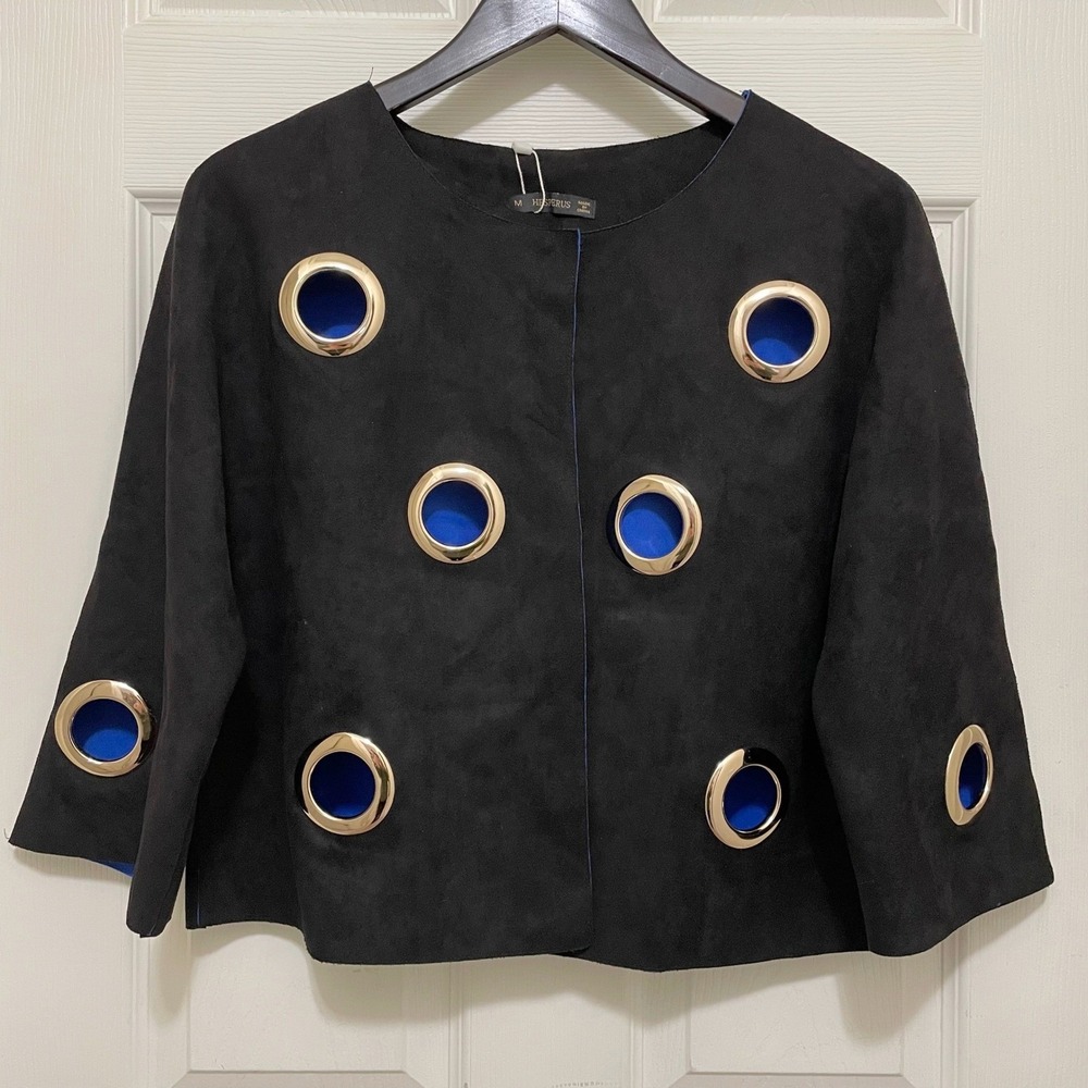 NEW Hesperus Grommet Cardigan Faux‎ Suede Jacket 3/4 Sleeve M Statement